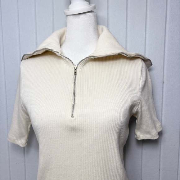 ZARA Sweater Dress Ivory Short Sleeves Quarter Zip Ribbed Knit Size Size M - Picture 10 of 11